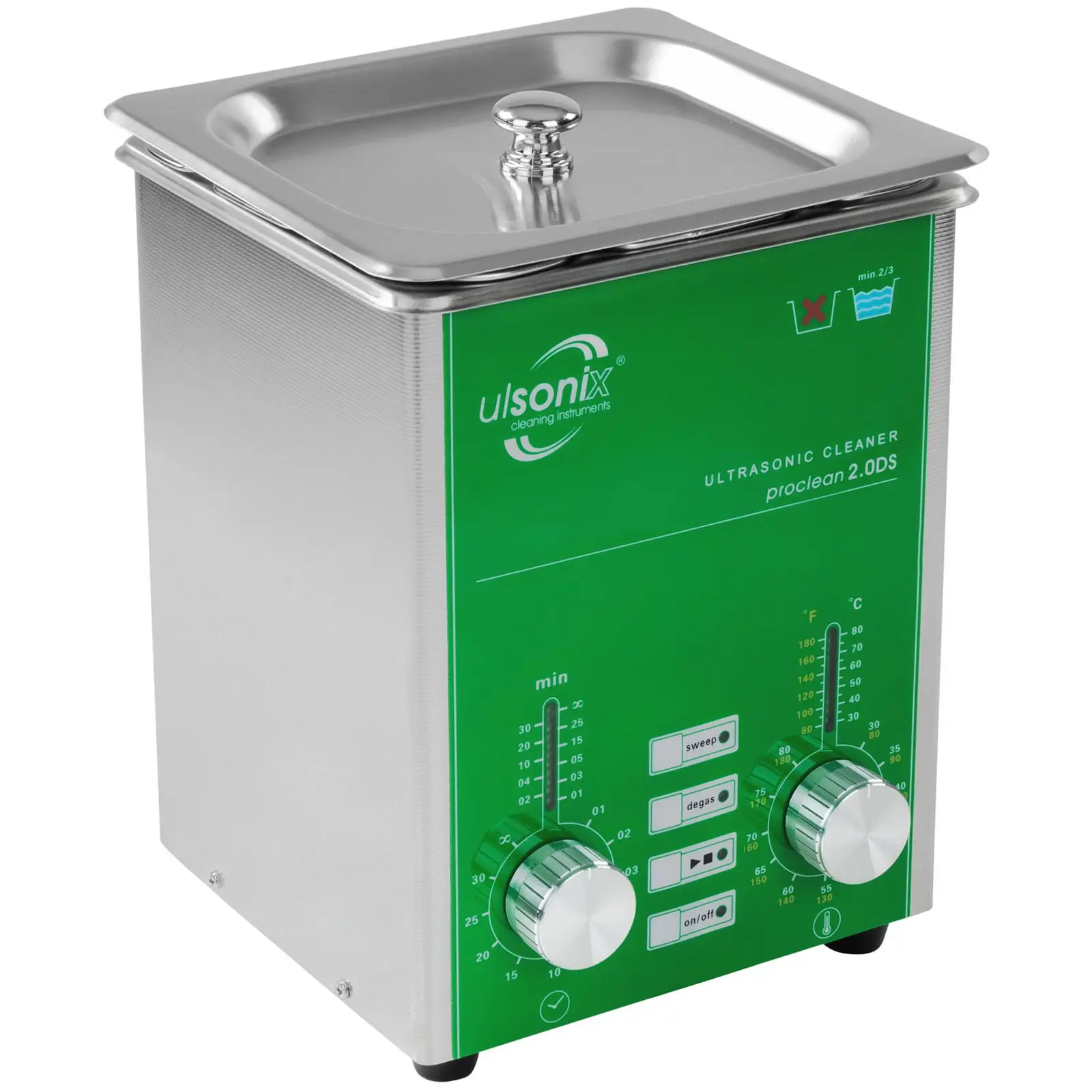 Ultrasonic Cleaner - 2 L - 40 kHz - 80 W - degas - memory - sweep - pulse
