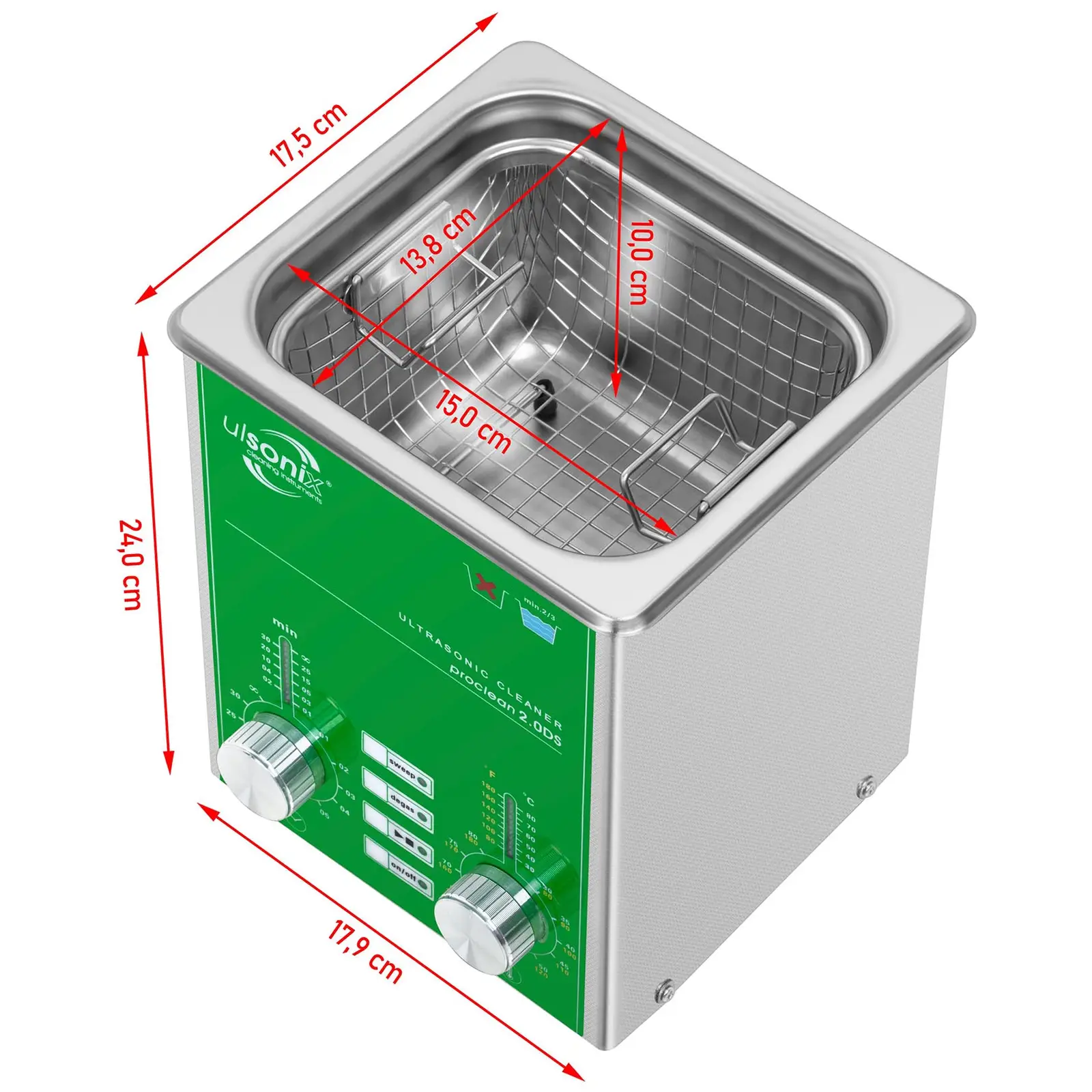 Ultrazvuková čistička - 2 l - 40 kHZ - 80 W - Degas - Memory - Sweep - Pulse (Objem: 2 l)