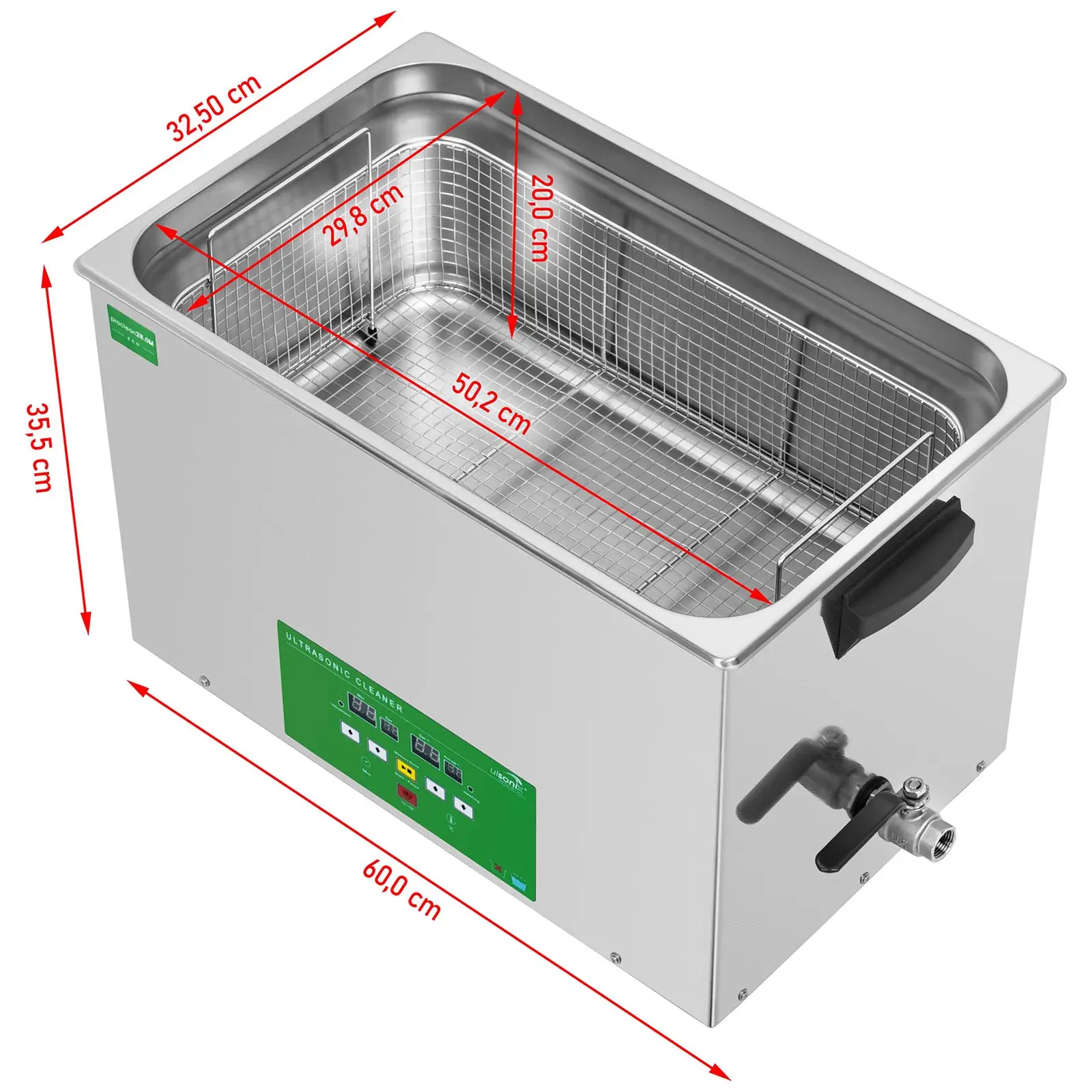 Nettoyeur ultrason - 28 litres - 480 W - Memory Quick Eco (Poignées de transport: Oui)