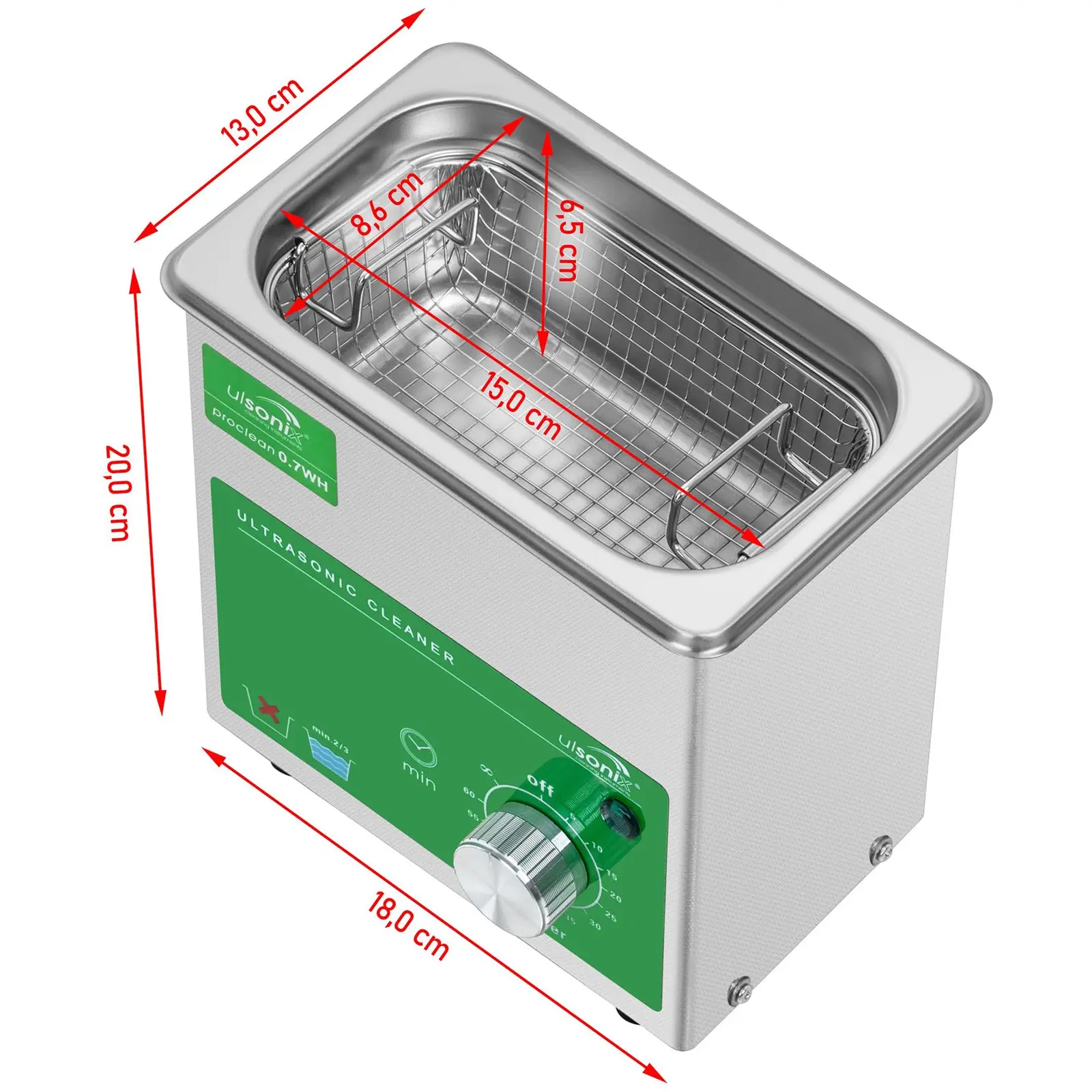 Ultrazvuková čistička - 0,7 l - 40 kHz - 60 W (Objem: 0.7 l)