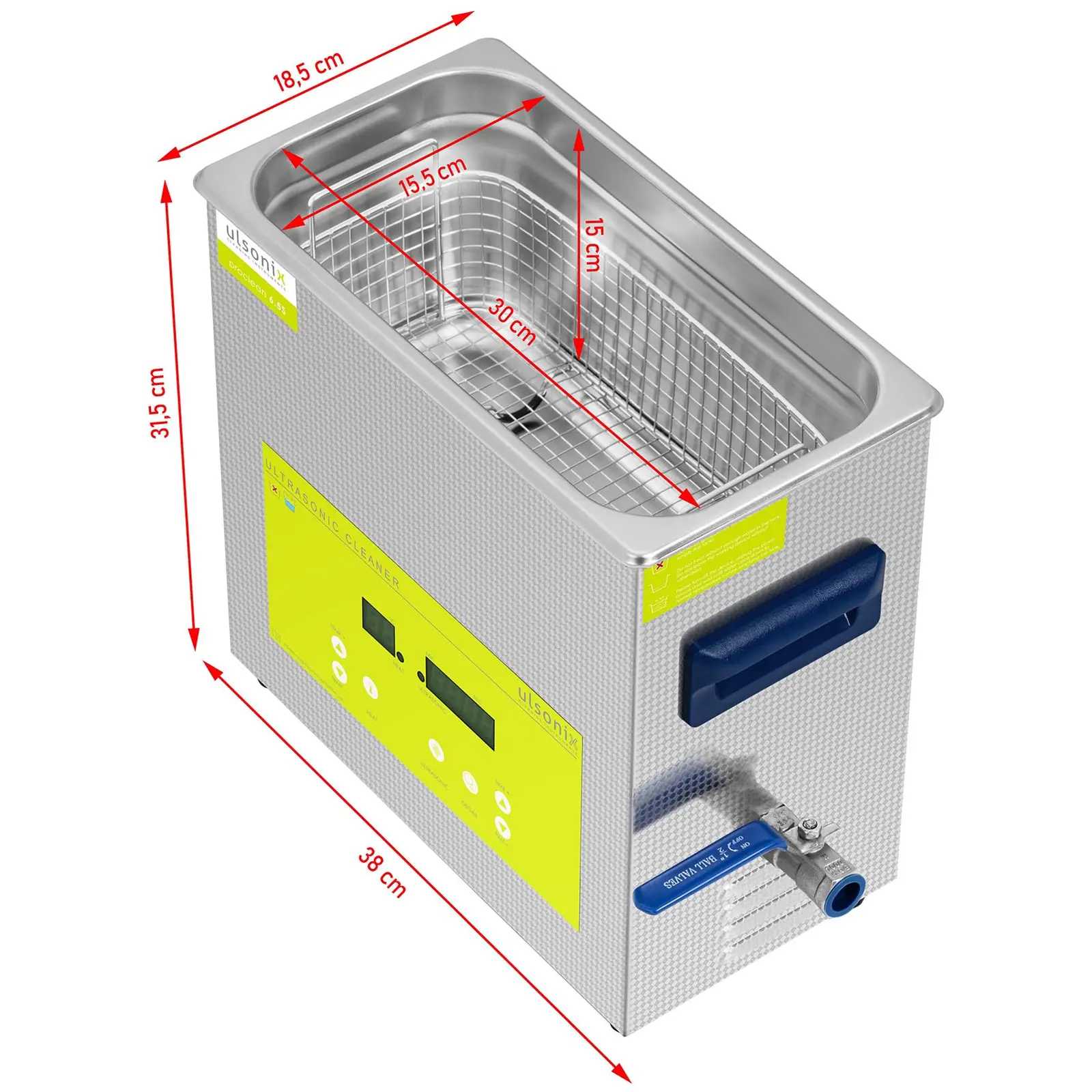 Ultrazvuková čistička - 6,5 l - 40 kHz - 180 W - Degas - Memory (Držadla: Ano)