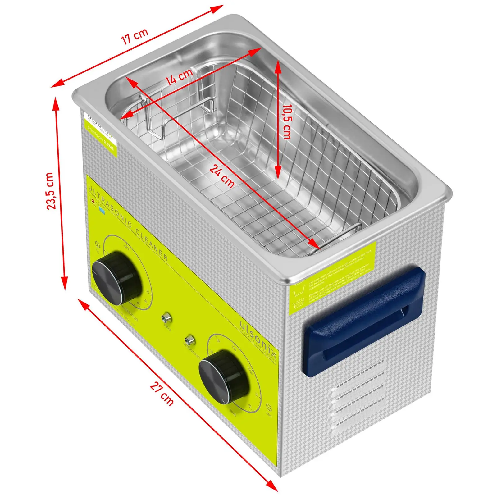 Ultrazvuková čistička - 3,2 l - 40 kHz - 120 W (Držadla: Ano)