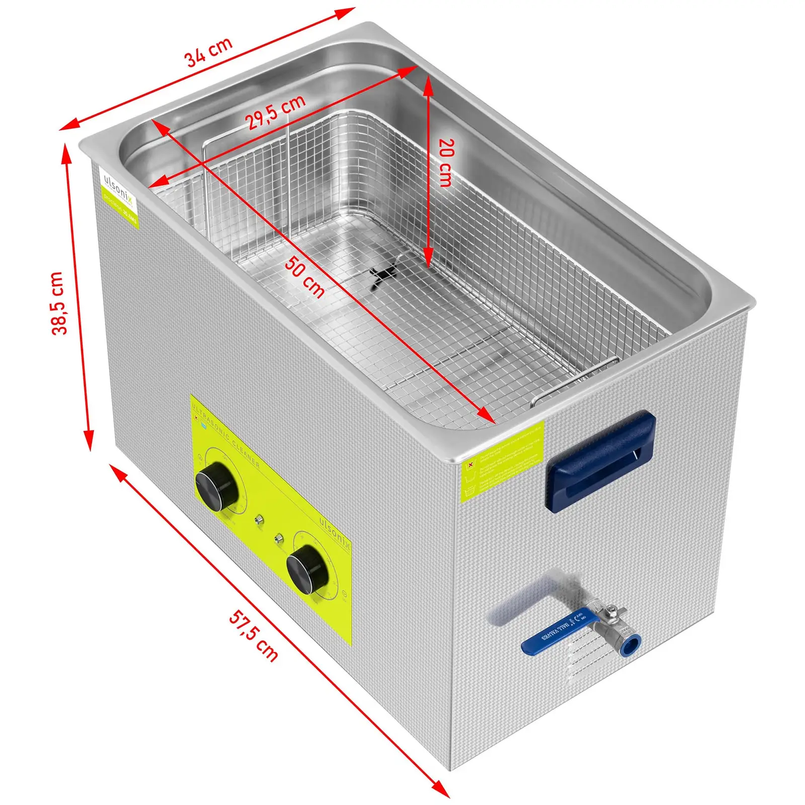 Ultrazvuková čistička - 30 l - 40 kHz - 600 W (Držadla: Ano)