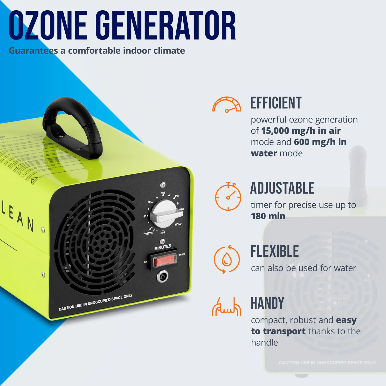Ozonový generátor - 15 000 mg/h - 150 W - vodovodní přípojka (Držák kabelu: Ne)