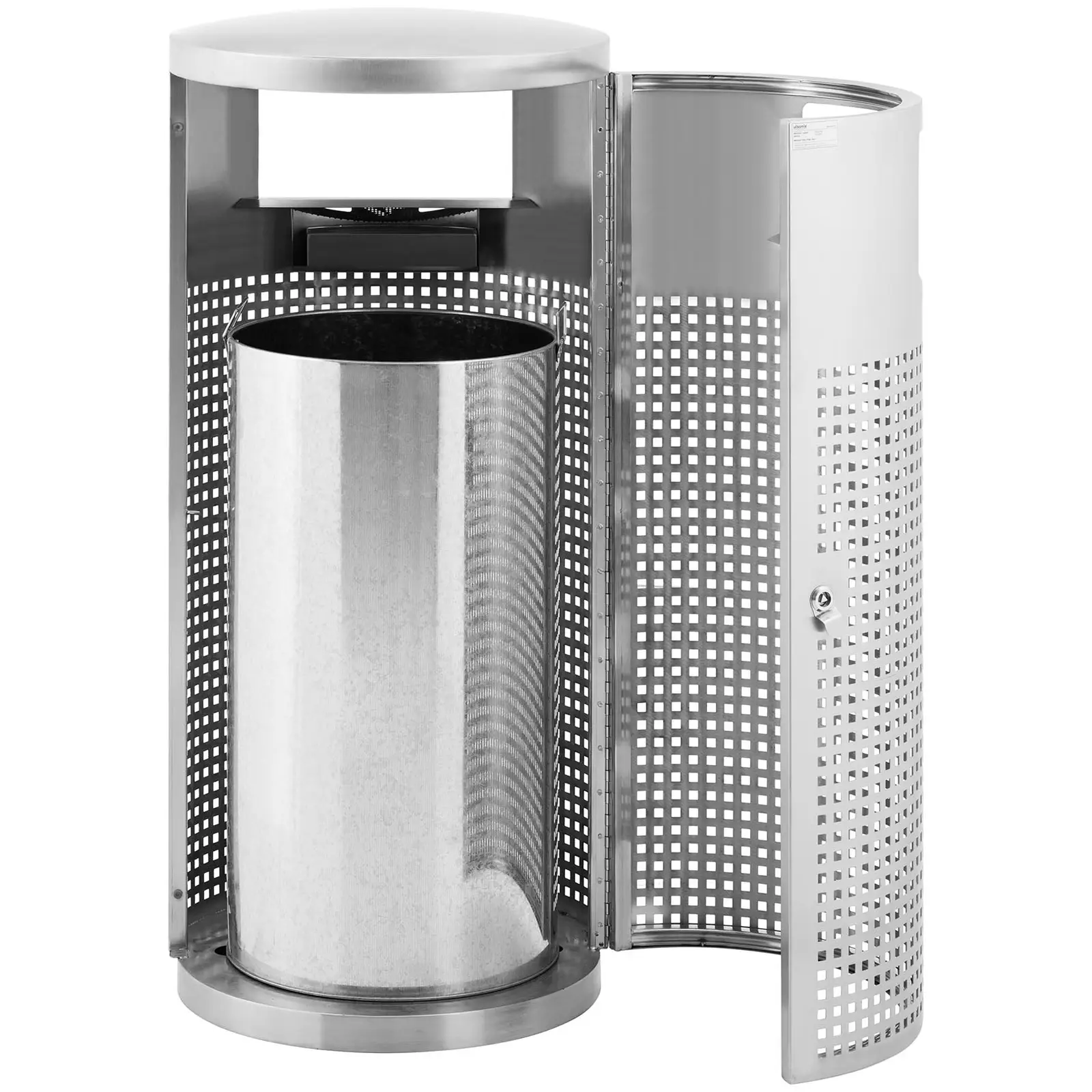 Rubbish Bin - round - with ashtray - stainless steel / galvanised steel - grey