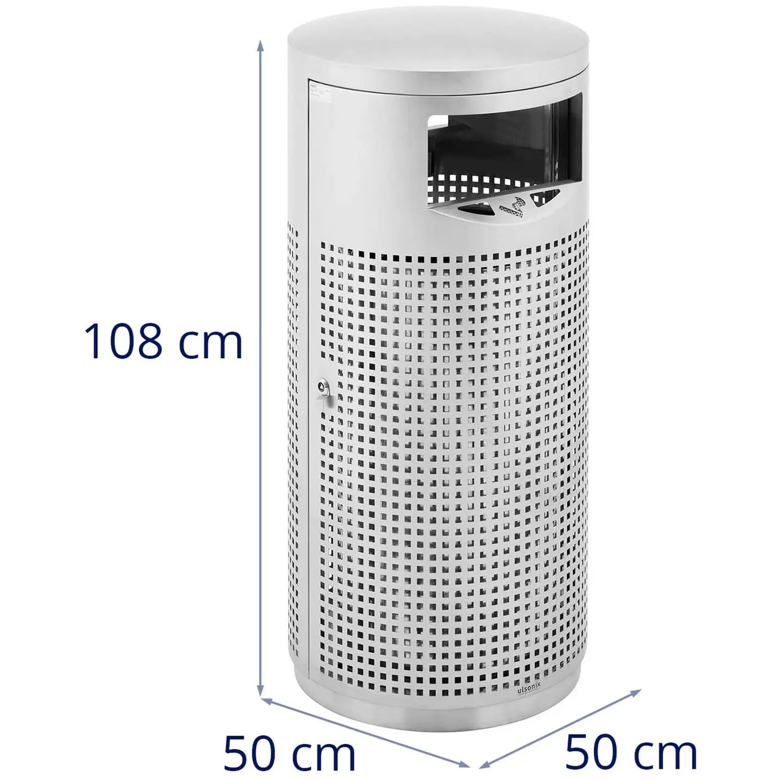 Poubelle extérieure - ronde - avec cendrier - acier inoxydable / acier galvanisé - grise