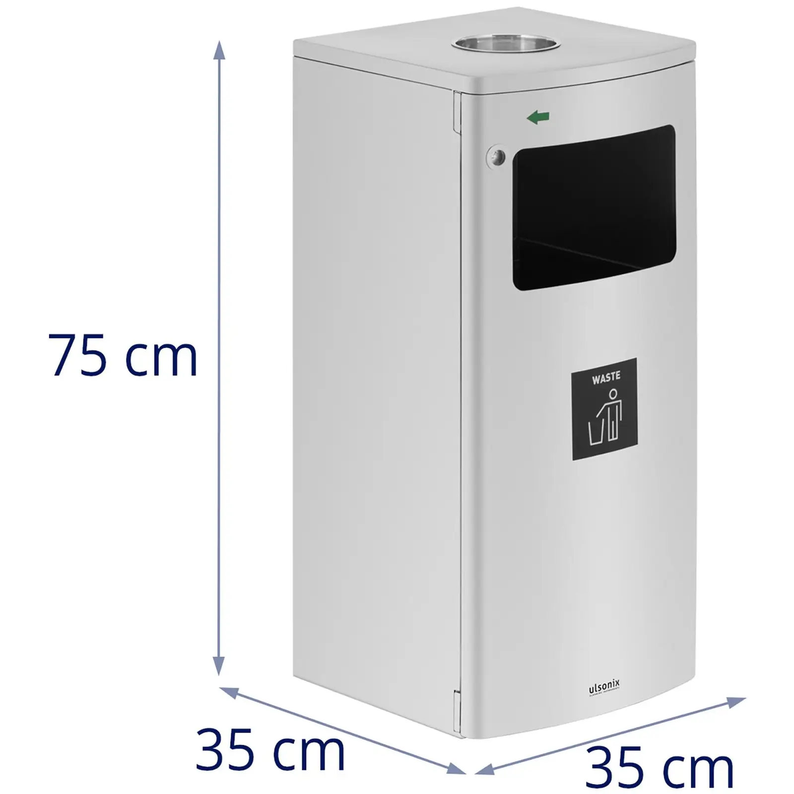 Rubbish Bin - rectangular - with ashtray - stainless steel / galvanised steel - silver