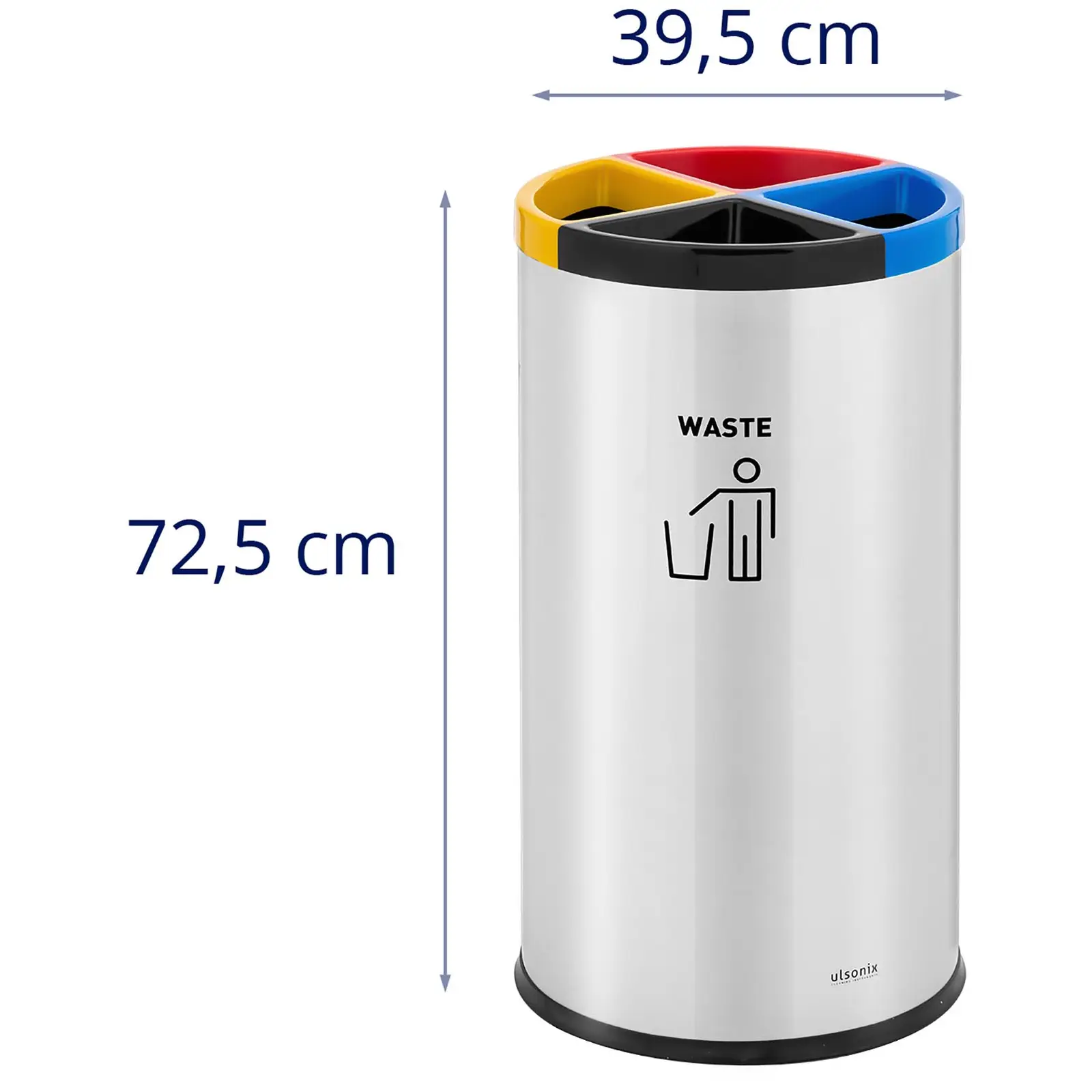 Avfallsbeholder - rund - med separeringssystem - rustfritt stål / plast - sølv / grønn / blå / rød / gul