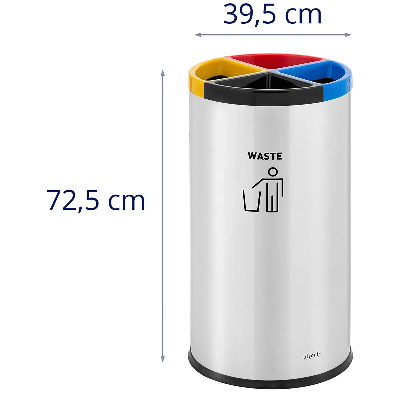 Poubelle tri inox - ronde - avec séparateur - acier inoxydable/plastique - argent/noir/bleu/rouge/jaune (Couleur(s): Argenté)