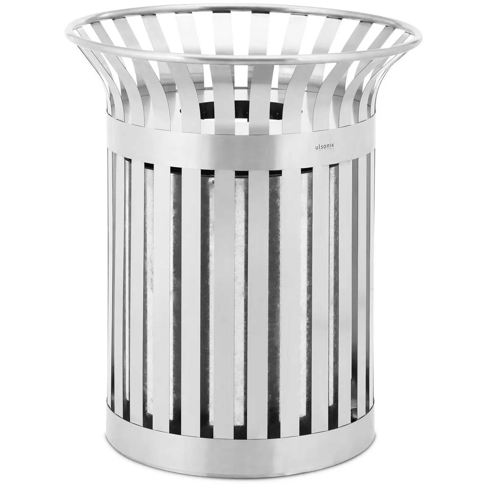 Rubbish Bin - round - wide slot - stainless steel / galvanised steel - silver