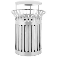 Rubbish Bin - round - with roof - stainless steel / galvanised steel - silver