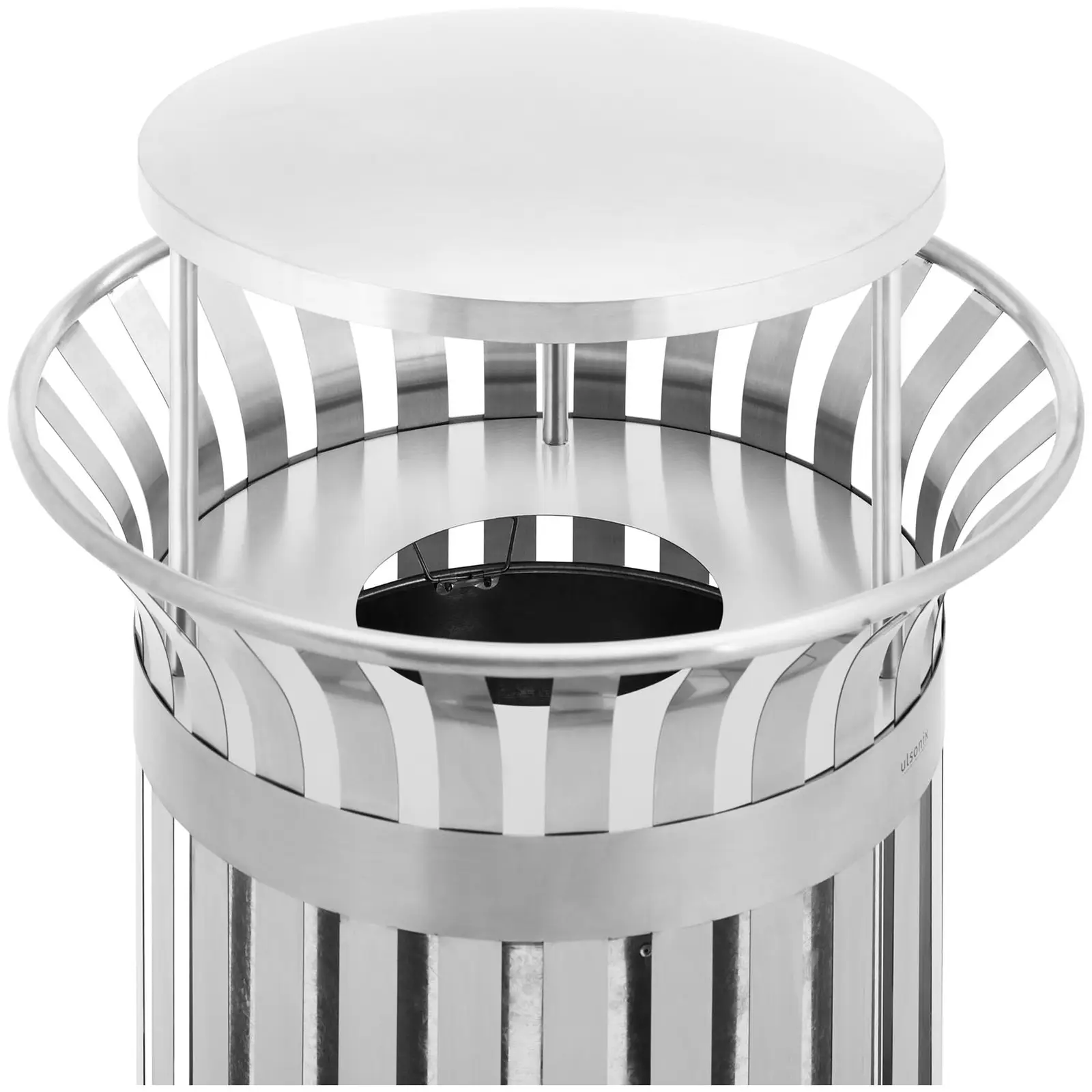 Rubbish Bin - round - with roof - stainless steel / galvanised steel - silver