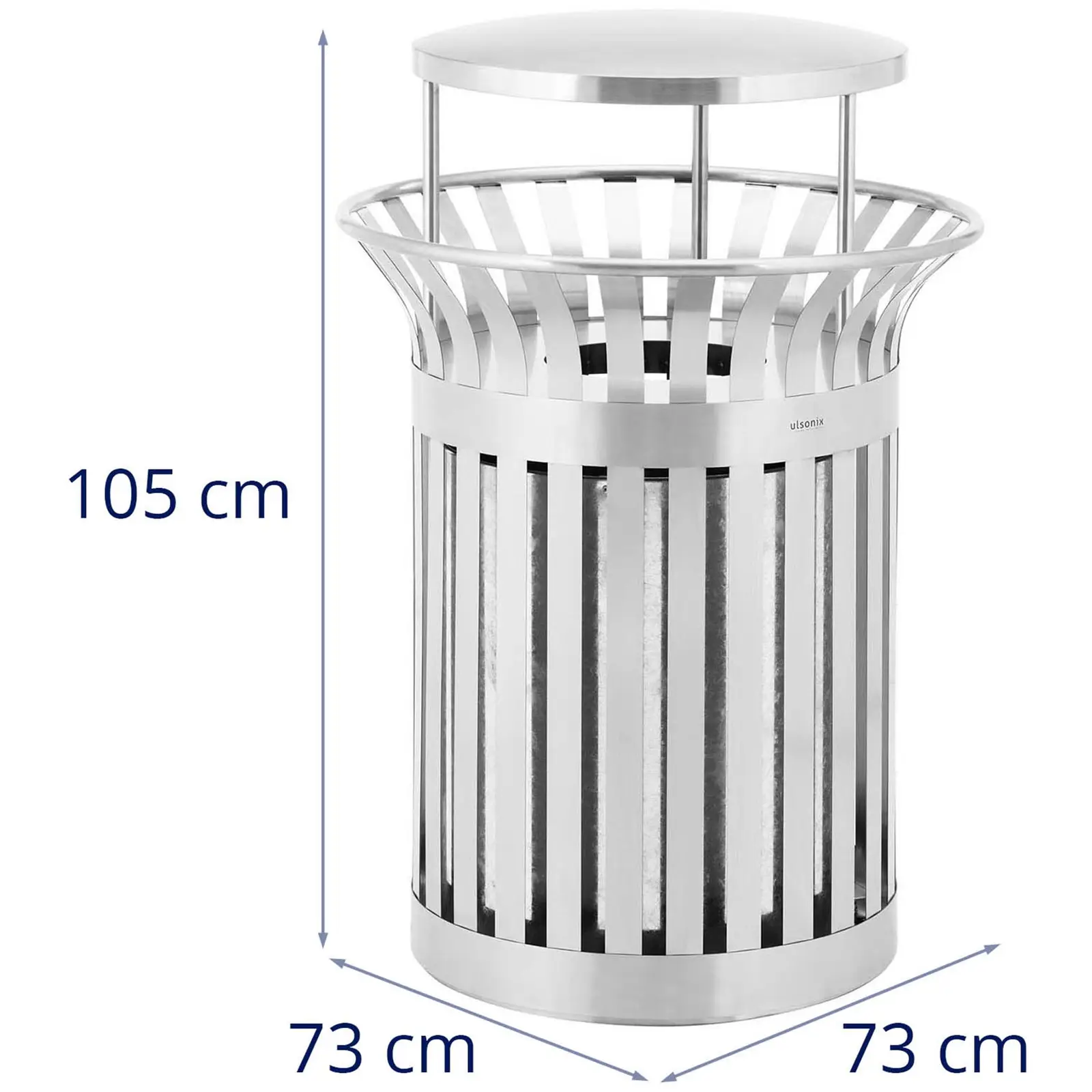 Rubbish Bin - round - with roof - stainless steel / galvanised steel - silver