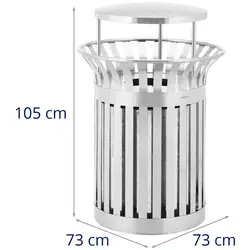 Rubbish Bin - round - with roof - stainless steel / galvanised steel - silver