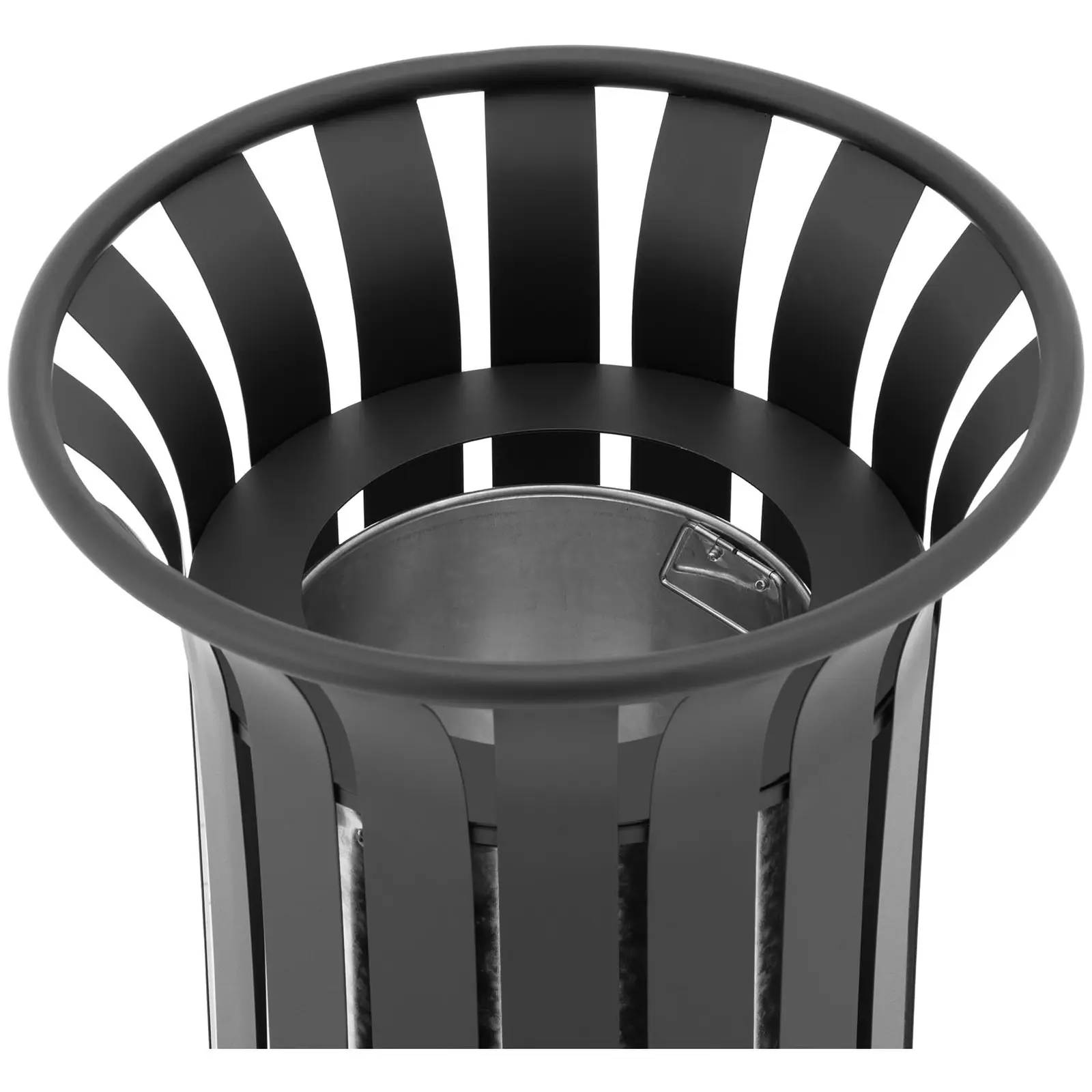 Caixote do lixo - redondo - grande abertura - aço inoxidável / aço galvanizado - preto