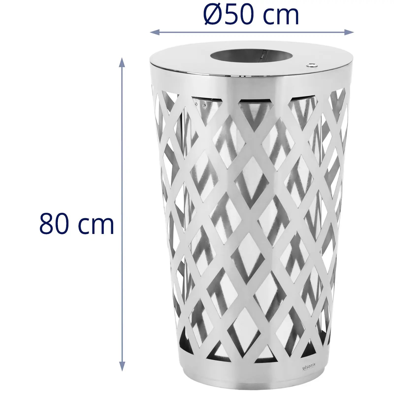 Rubbish Bin - Round - Stainless Steel / Galvanised Steel - Grey