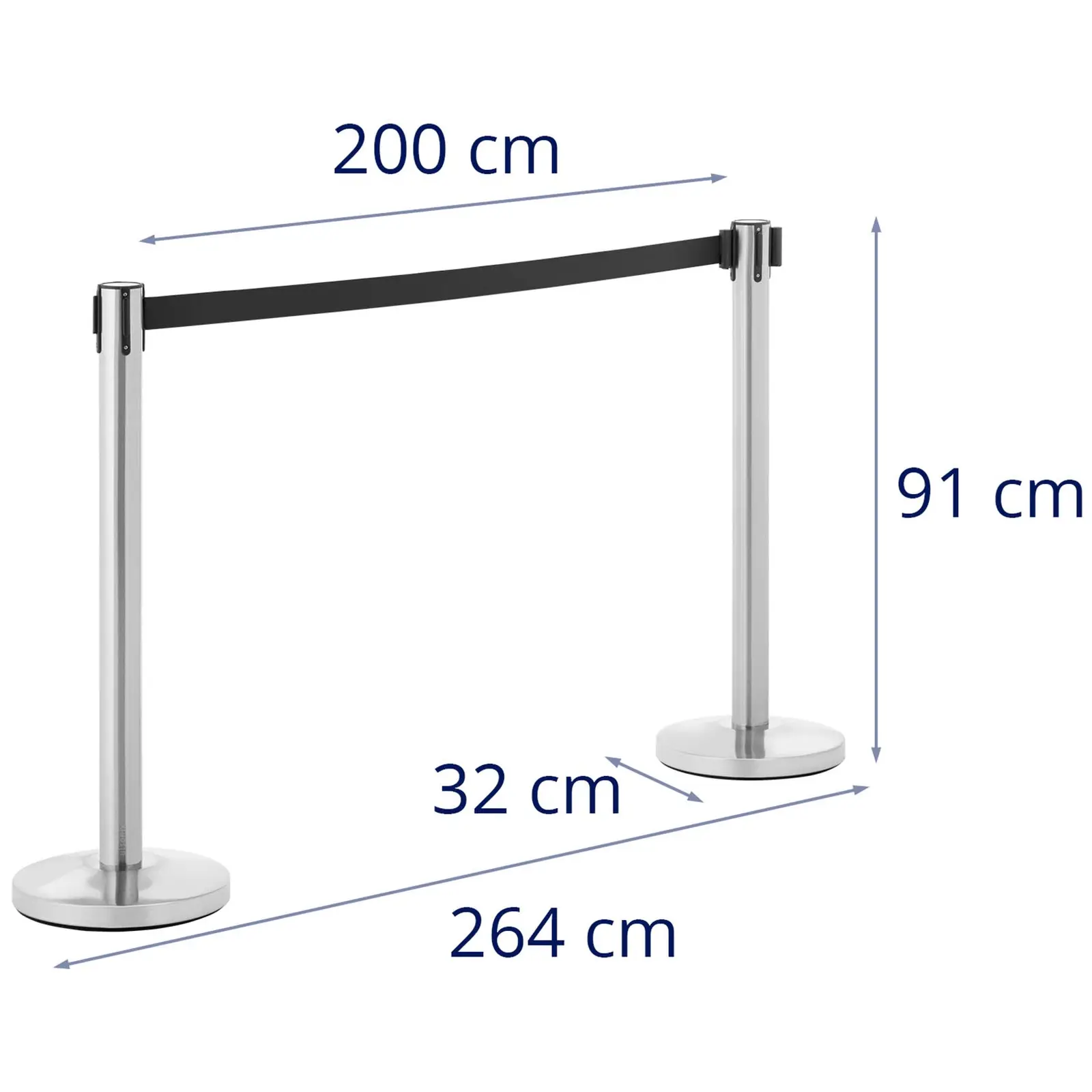 2 postes separadores com fita - 200 cm - aço inoxidável polido