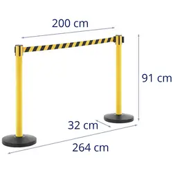 2 postes separadores com fita - 200 cm - amarelo e preto