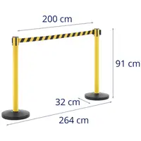 2 postes de barrera con cinta - 200 cm - amarillo/negro