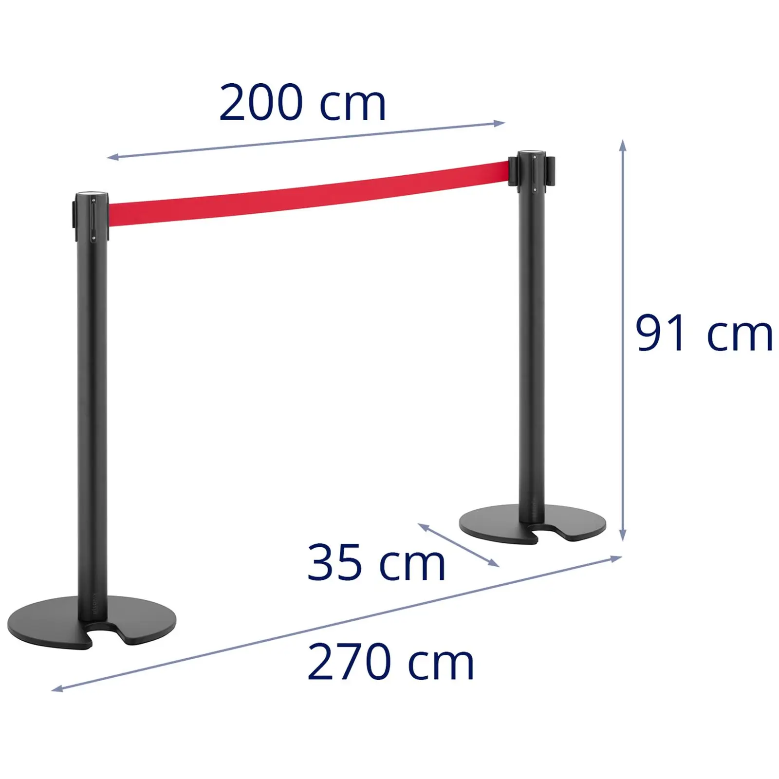 2 postes para barrera de protección - 200 cm - revestimiento negro - base con hueco