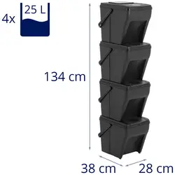 Sopsepareringssystem - 4x25 l - Staplingsbar