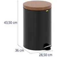 Pedaalemmer met deksel in houtlook - 20 l - zwart - gecoat staal