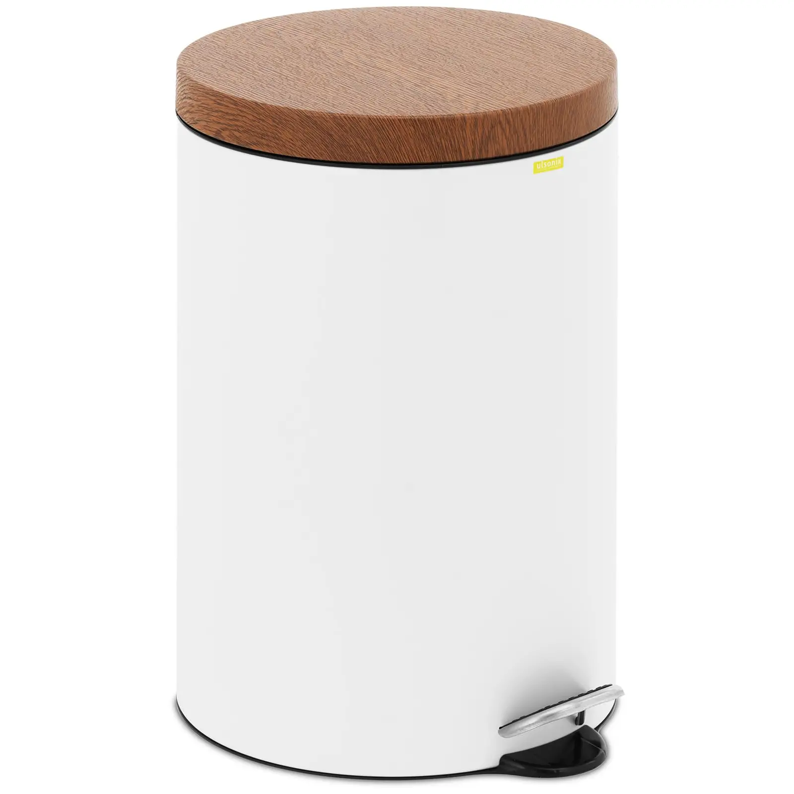 Pedal Bin - with imitation wooden lid - 20 l - white - coated steel