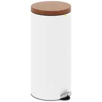 Pedal Bin - with imitation wooden lid - 30 l - white - coated steel