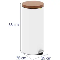 Pedal Bin - with imitation wooden lid - 30 l - white - coated steel