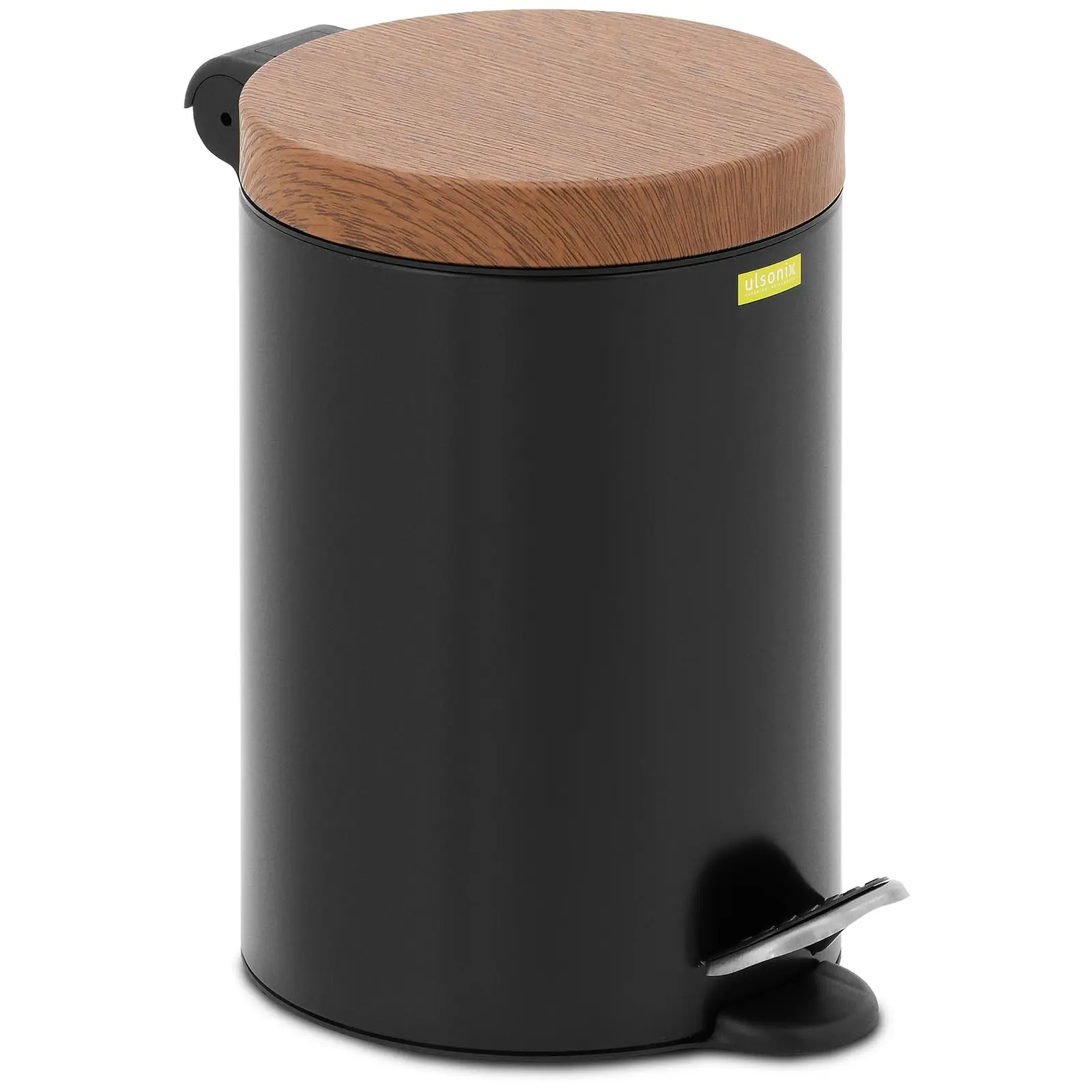 Nášlapný odpadkový koš s víkem ve vzhledu dřeva 3 l černý lakovaná ocel - Koše na odpadky ulsonix