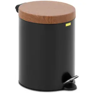 Caixote do lixo com pedal e tampa com aspeto de madeira - 5 l - preto - aço revestido