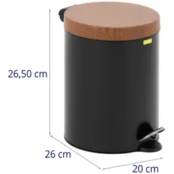 Pedal Bin - with imitation wooden lid - 5 l - black - coated steel