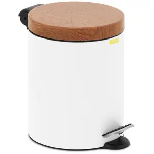 Cubo de pedal con tapa en imitación de madera - 5 L - blanco - acero revestido