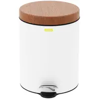Pedal Bin - with imitation wooden lid - 5 l - white - coated steel