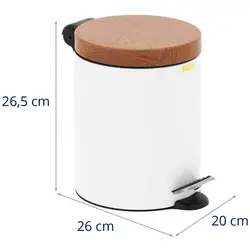 Pedal Bin - with imitation wooden lid - 5 l - white - coated steel