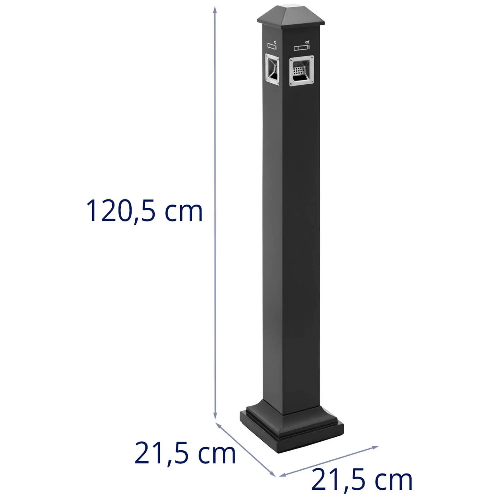 Stojanový popelník - do interiéru i exteriéru - uzamykatelný - 21,5 x 21,5 x 120,5 cm (Materiál: Ušlechtilá ocel)