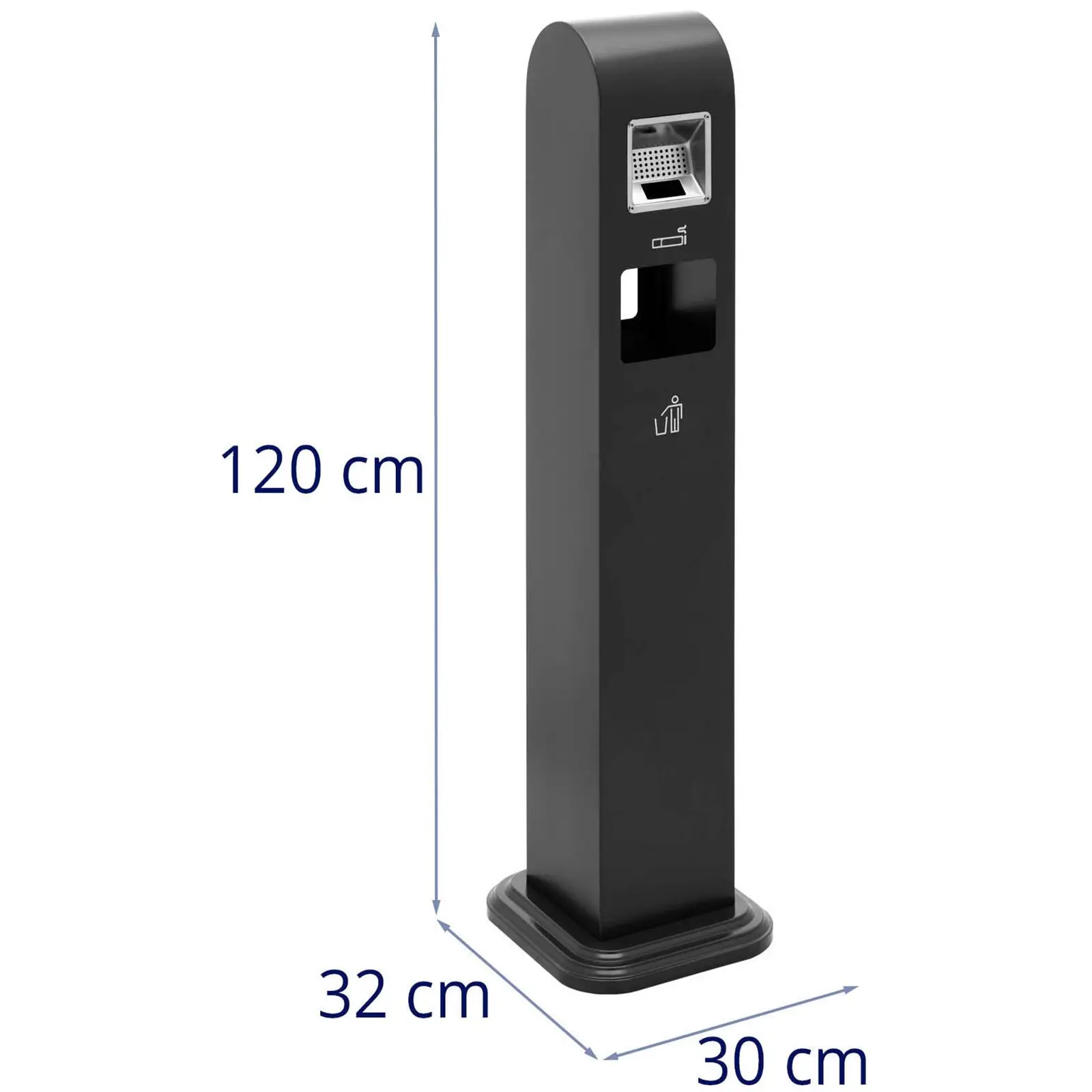 Outdoor Standing Ashtray - with waste bin - for outdoors & indoors - lockable - 32 x 30 x 120 cm