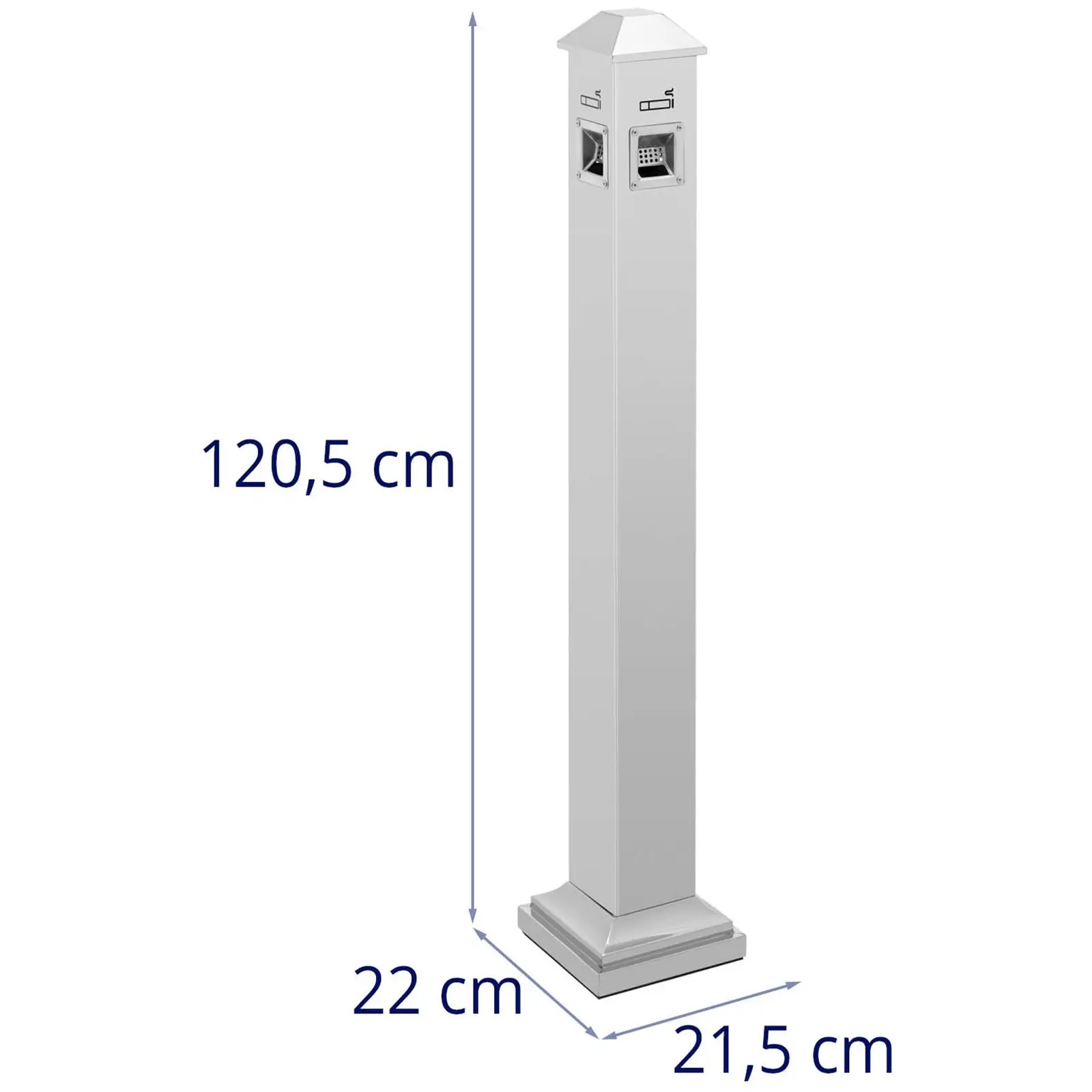 Outdoor Standing Ashtray - for outdoors & indoors - lockable - 22 x 21.5 x 120.5 cm