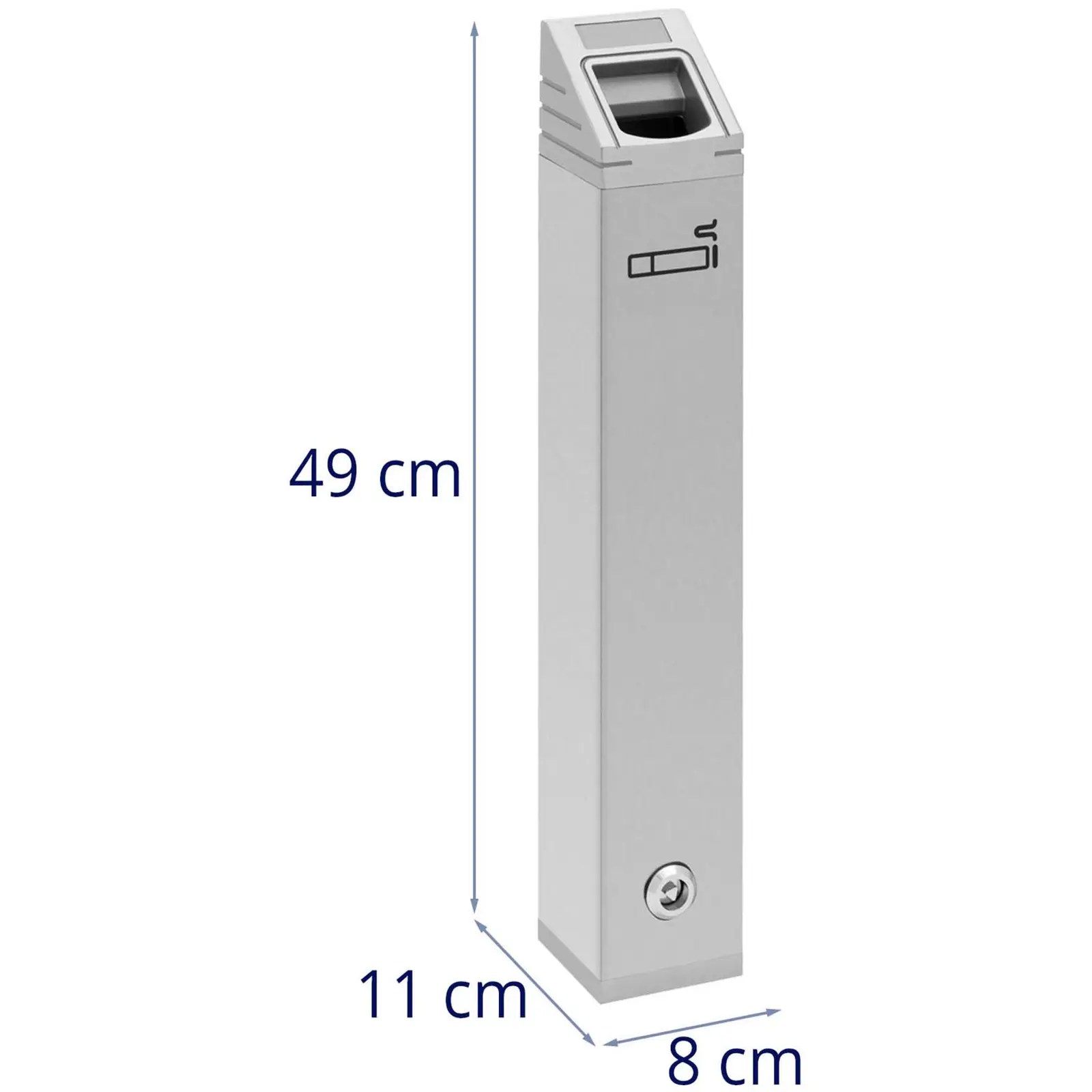 Nástěnný popelník - do interiéru i exteriéru - uzamykatelný - 11 x 8 x 49 cm (Rozměry (DxŠxV): 8 x 11.3 x 48 cm)