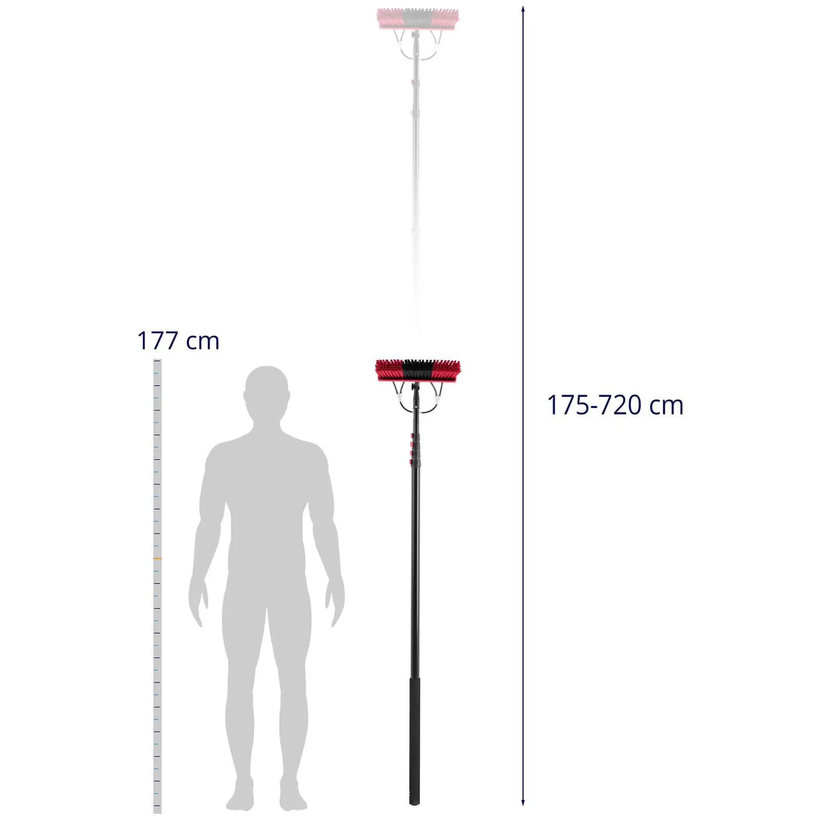 Teleskopický mycí kartáč - s přípojkou na vodu - pro solární panely a okna - 1750 - 7200 mm (Délka hadice: 2000 cm)