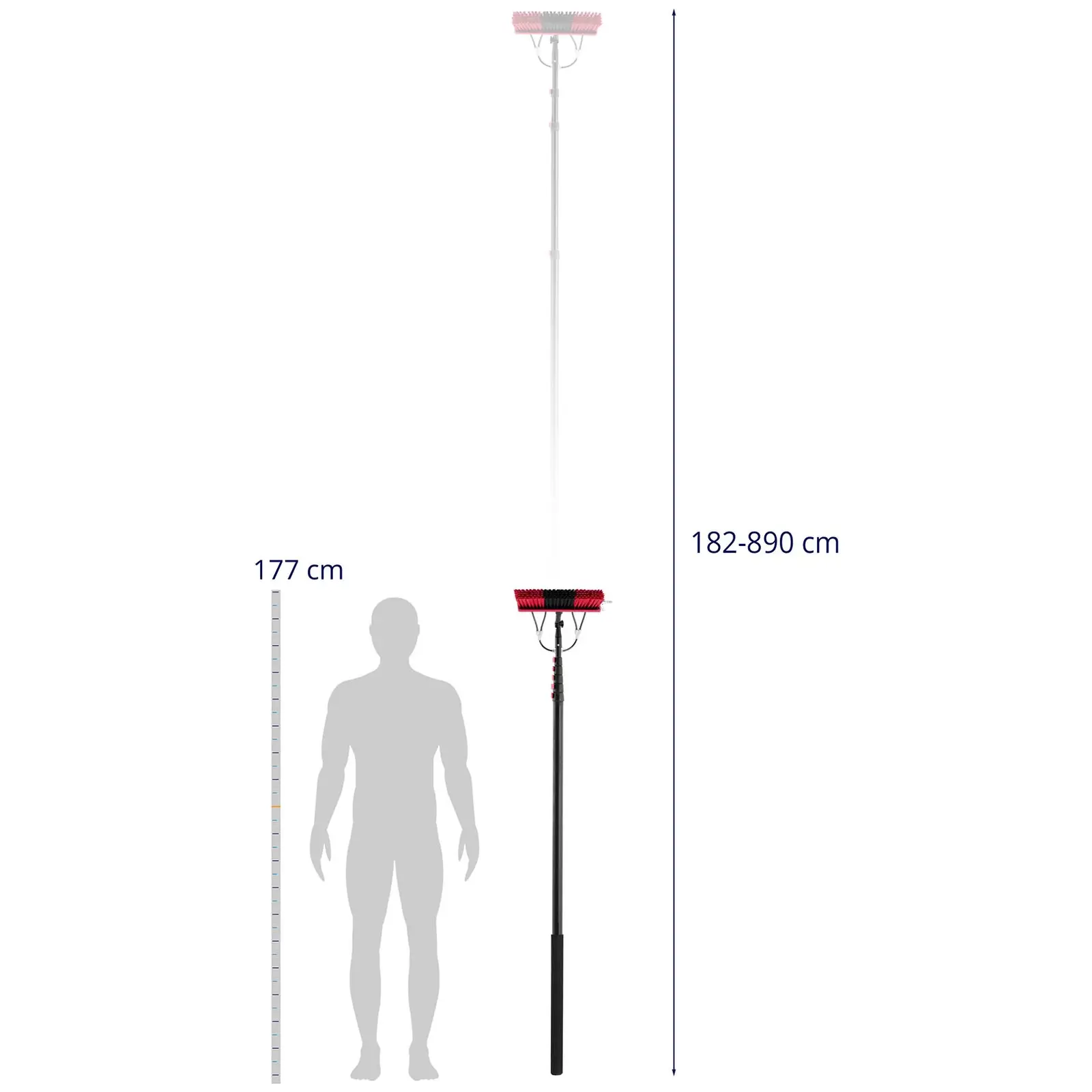 Teleskopický mycí kartáč - s přípojkou na vodu - pro solární panely a okna - 1820 - 8900 mm (Délka hadice: 2000 cm)