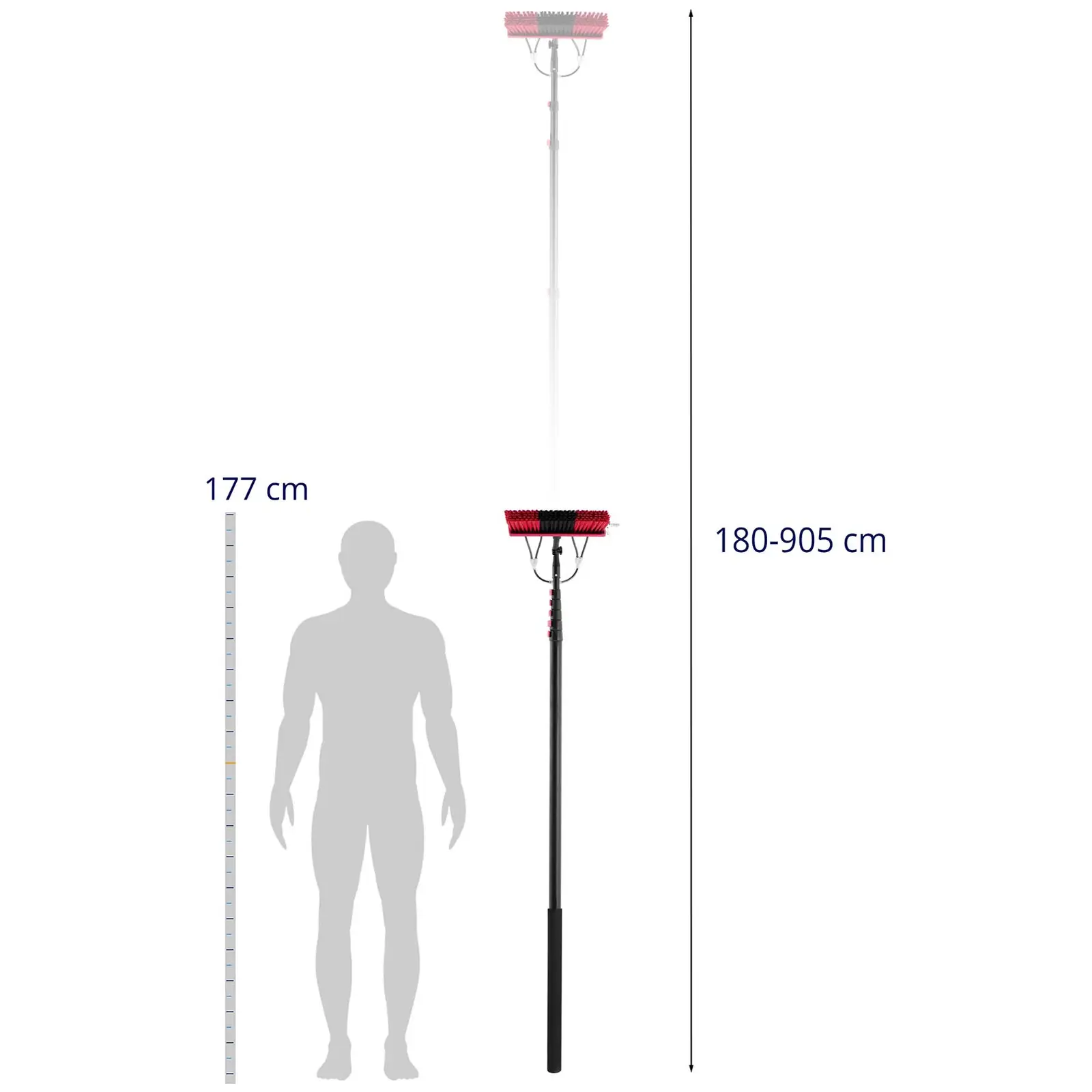 Teleskopický mycí kartáč - s přípojkou na vodu - pro solární panely a okna - 1800 - 9050 mm (Délka hadice: 2000 cm)