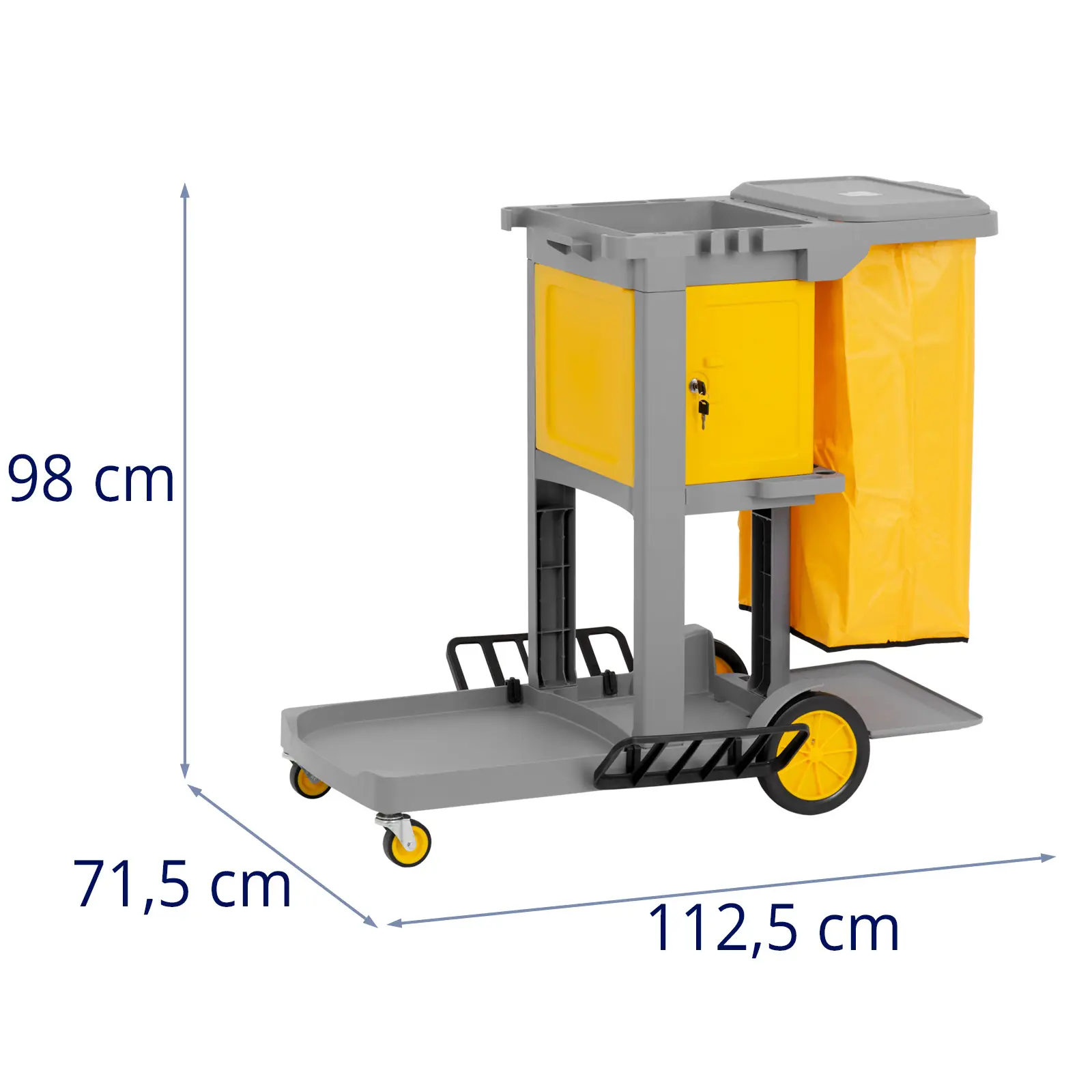 Úklidový vozík - s pytlem na prádlo - uzamykatelná přihrádka (Materiál: Plast)