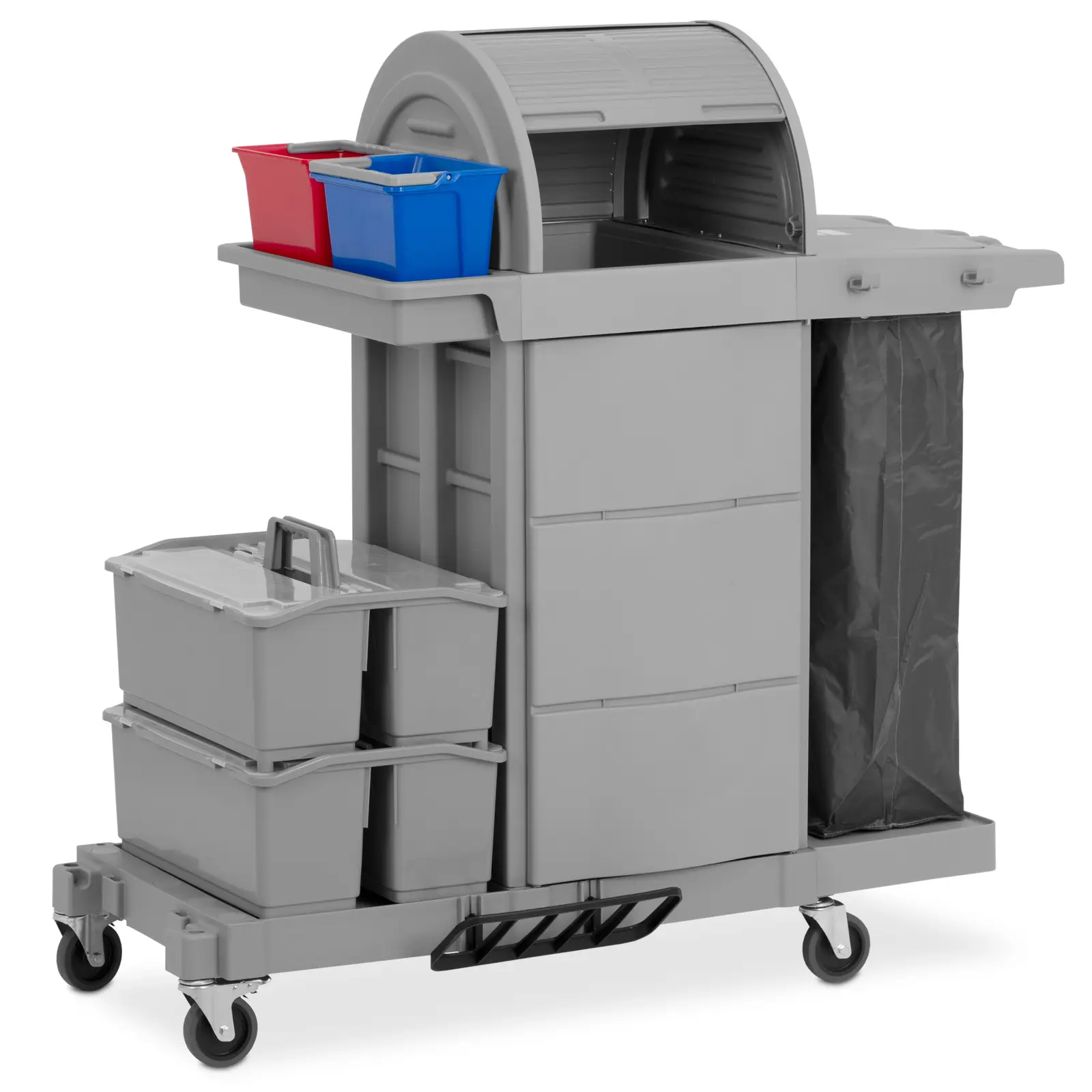 Cleaning Trolley - with laundry bag - lockable compartment - 2 buckets - 2 double boxes