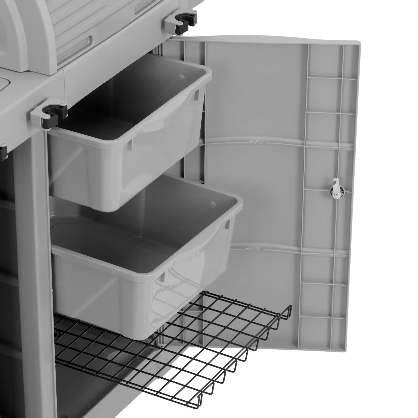 Carrello per pulizie - Con sacco portabiancheria - Scomparto con serratura - 2 secchi - 2 x doppio contenitore