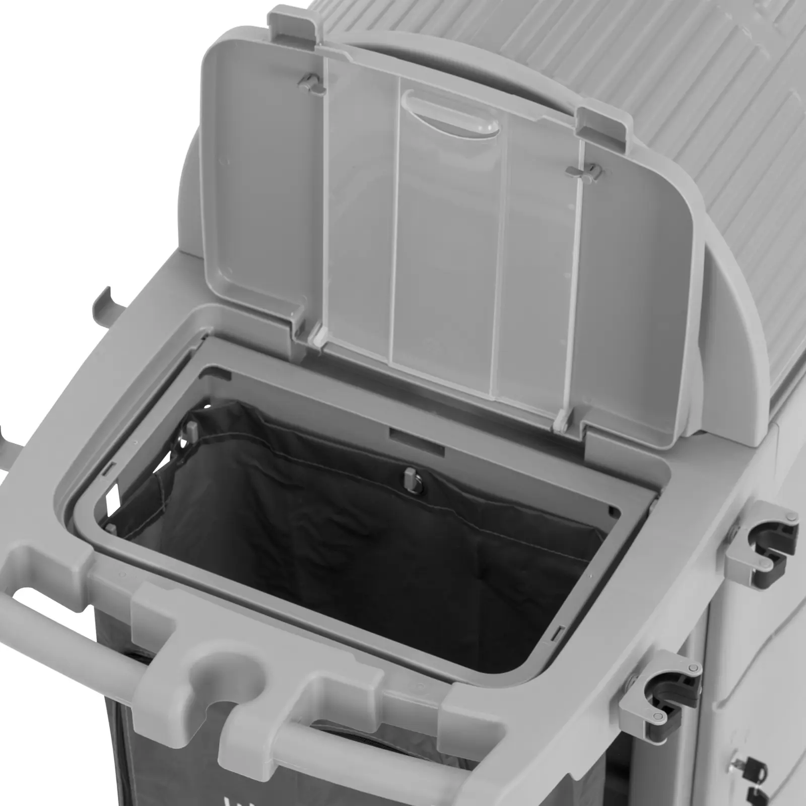 Reinigungswagen - mit Wäschesack - abschließbares Fach - 2 Eimer - 2 Doppelboxen (Ladung max.: 100 kg)