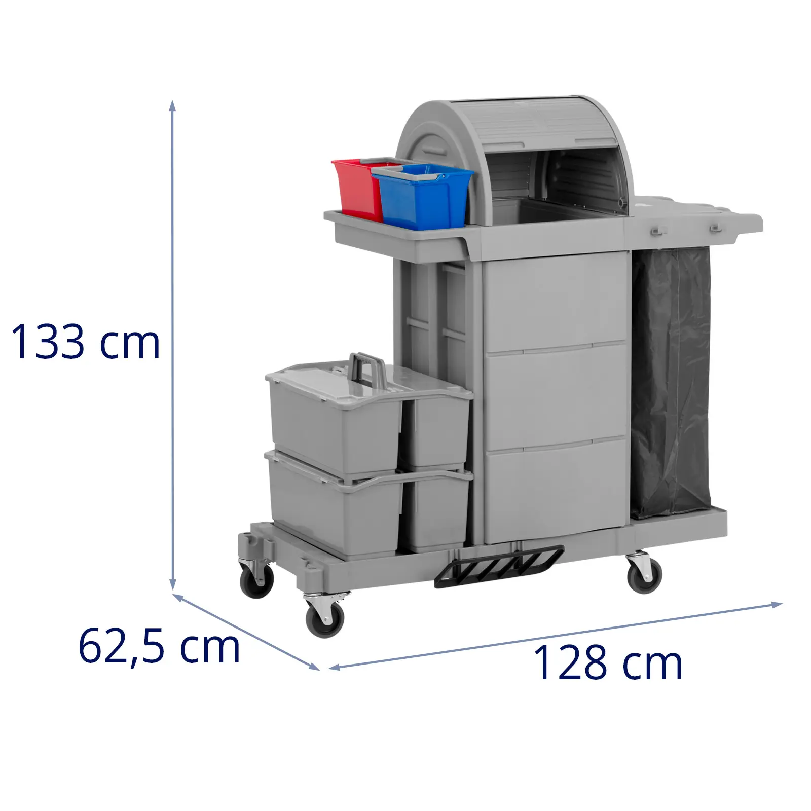 Carro de limpieza industrial - con bolsa para colada - compartimento con cerradura - 2 cubos - 2 contenedores dobles