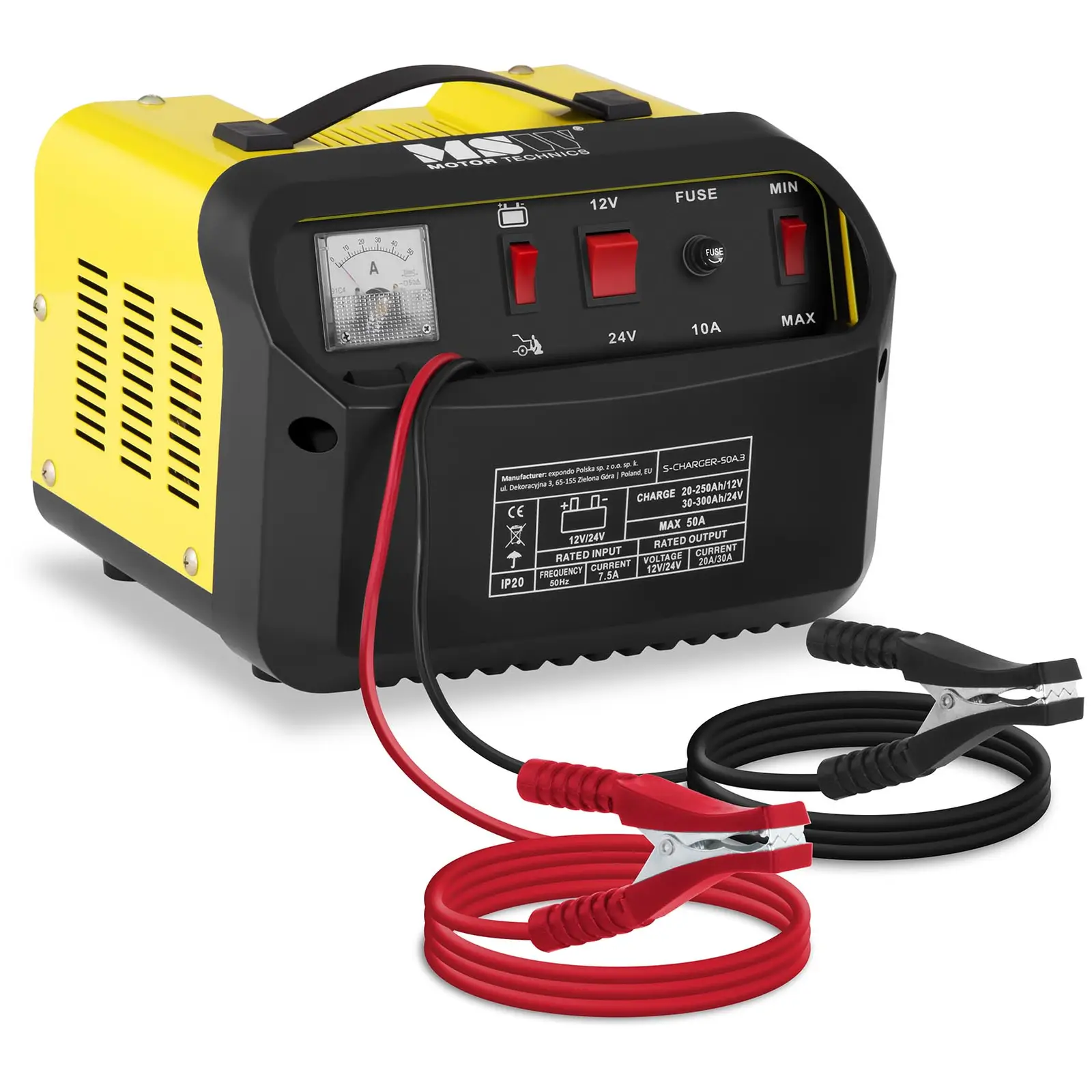 Heavy Duty Battery Charger - Jump Starter - 12/24 V - 20/30 A - Diagonal control panel