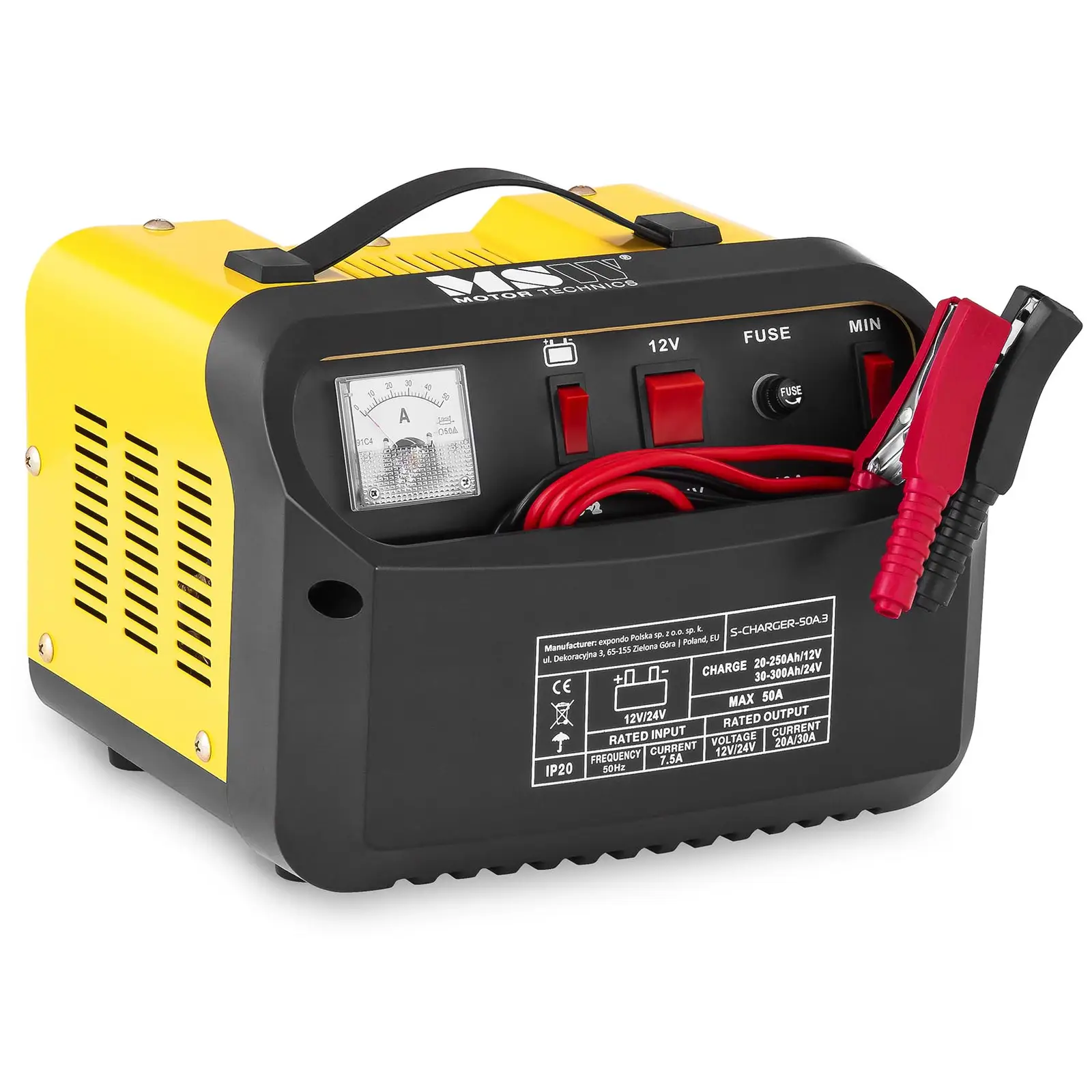 Heavy Duty Battery Charger - Jump Starter - 12/24 V - 20/30 A - Diagonal control panel