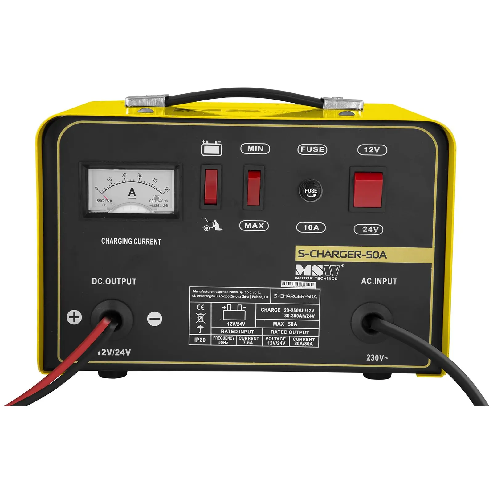 Autobatterie-Ladegerät - Starthilfe - 12/24 V - 20/30 A (Kabel mit Klemme (+): 1.5 m)